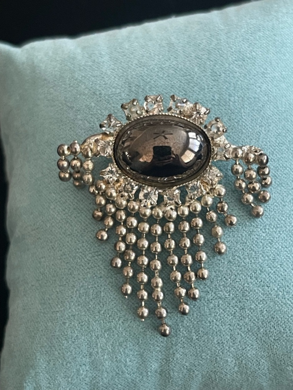 Silver-Tone Hematite Center Draped Fringe Brooch - Women's Jewelry